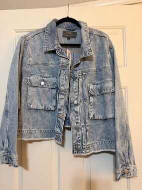 torrid Acid Wash Cropped Denim Jacket in Light Blue